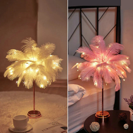Feather Table Lamp Bedroom LED Night Light