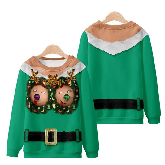 Funny Ugly Christmas 3D Printed Pullover Loose Round Neck Long Sleeves Tops Sweatshirts