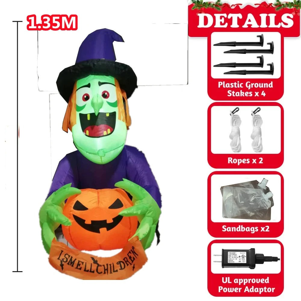1.35M/4.5FT Halloween Inflatable Wall climbing witch Model Built-in LED Lights