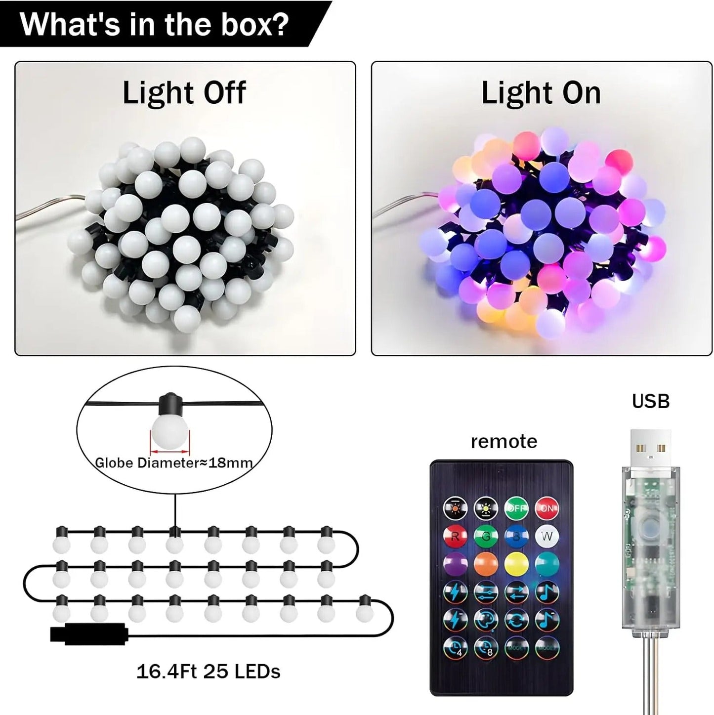 Smart APP RGB String Lights 33Ft 50Bulbs With Remote IP65