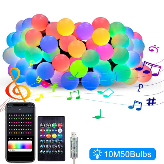 Smart APP RGB String Lights 33Ft 50Bulbs With Remote IP65