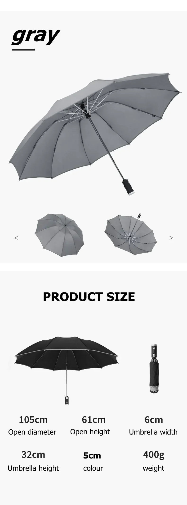 REFLECTIVE STRIPE REVERSE LED LIGHT AUTOMATIC UMBRELLA