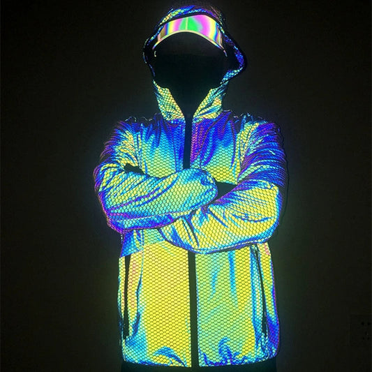 Reflective Jackets Men Hooded Autumn Spring Harajuku Reflect Light
