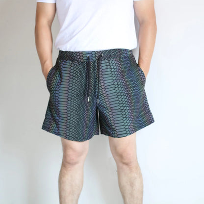 Men's Holographic Reflective Rainbow "Snake Pattern" Shorts