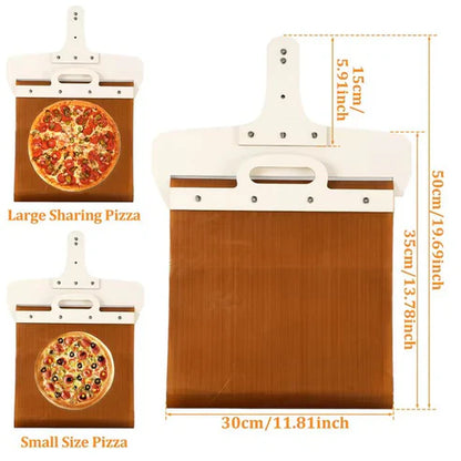 Sliding Pizza Peel Shovel Removable Wooden Handle