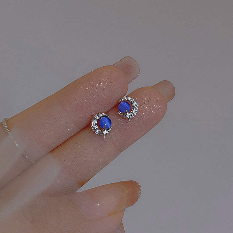 Zircon Star Moon Mini Earrings for Women Cute Korean Planet Asymmetric Ear Studs Piercing Earrings Jewelry Gifts