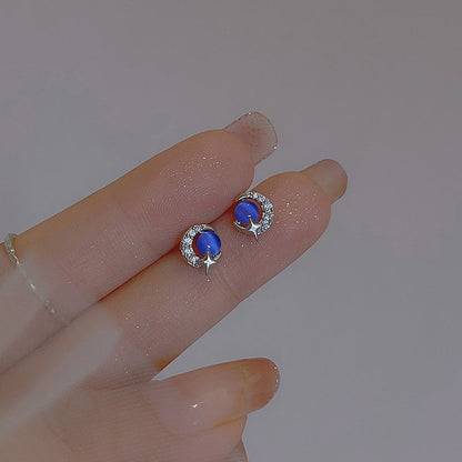 Zircon Star Moon Mini Earrings for Women Cute Korean Planet Asymmetric Ear Studs Piercing Earrings Jewelry Gifts