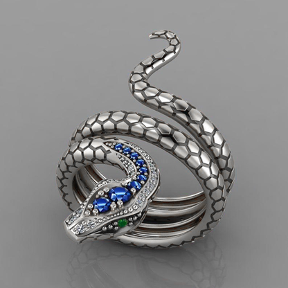Charm Golden Snake Ring Blue Rhinestone Inlaid Snake