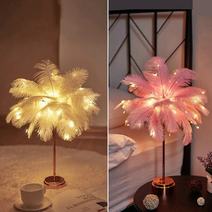 Feather Table Lamp Bedroom LED Night Light
