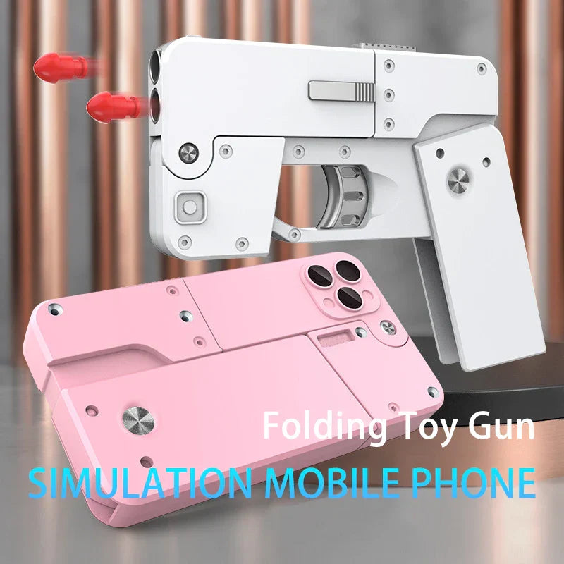 2 Burst Rubber Pistol Children Gift Party Accessories Mobile Phone Model Bullet Shelling Folding Gun Toy