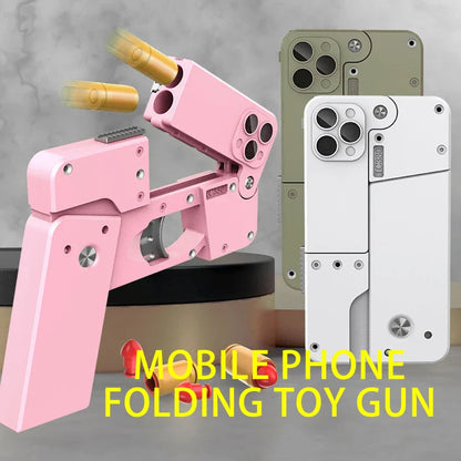 2 Burst Rubber Pistol Children Gift Party Accessories Mobile Phone Model Bullet Shelling Folding Gun Toy