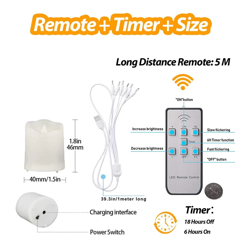 Rechargeable LED Candles Timer Remote Flameless Flickering