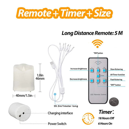 Rechargeable LED Candles Timer Remote Flameless Flickering