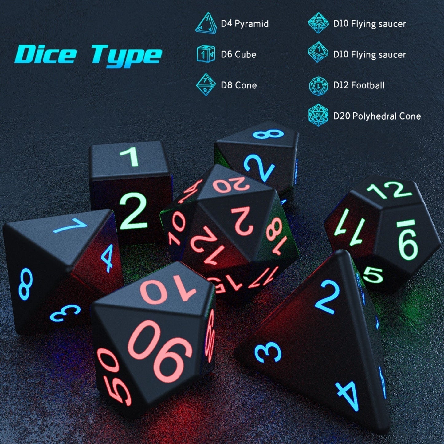 7PCS LED Light-emitting Dices Set For RPG Role Playing Table Games