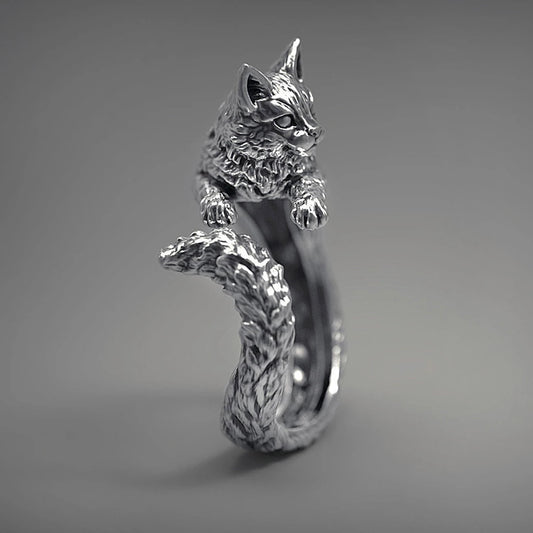 Vintage Silver Color Cat Ring for Men Women