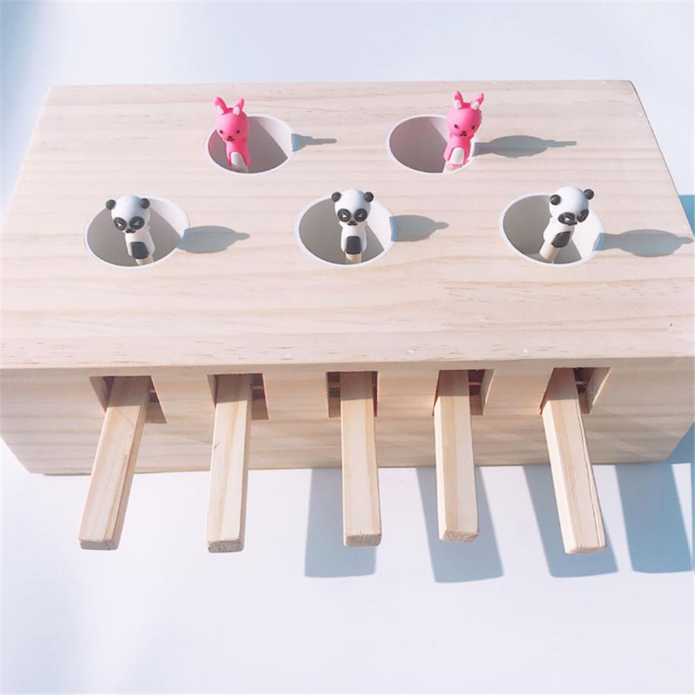 Cat Toy Chase Mouse Solid Wooden Interactive Maze Pet Hit Hamster With Three Five Holes Mouse Hole Catch Bite Catnip Funny Toy