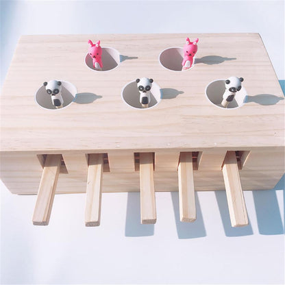 Cat Toy Chase Mouse Solid Wooden Interactive Maze Pet Hit Hamster With Three Five Holes Mouse Hole Catch Bite Catnip Funny Toy