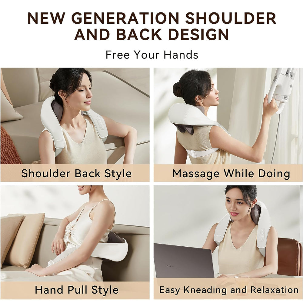 Shiatsu Neck and Back Massager with Soothing Heat Wireless Electric Deep Tissue 5D Kneading Massage Pillow Shoulder Leg Body