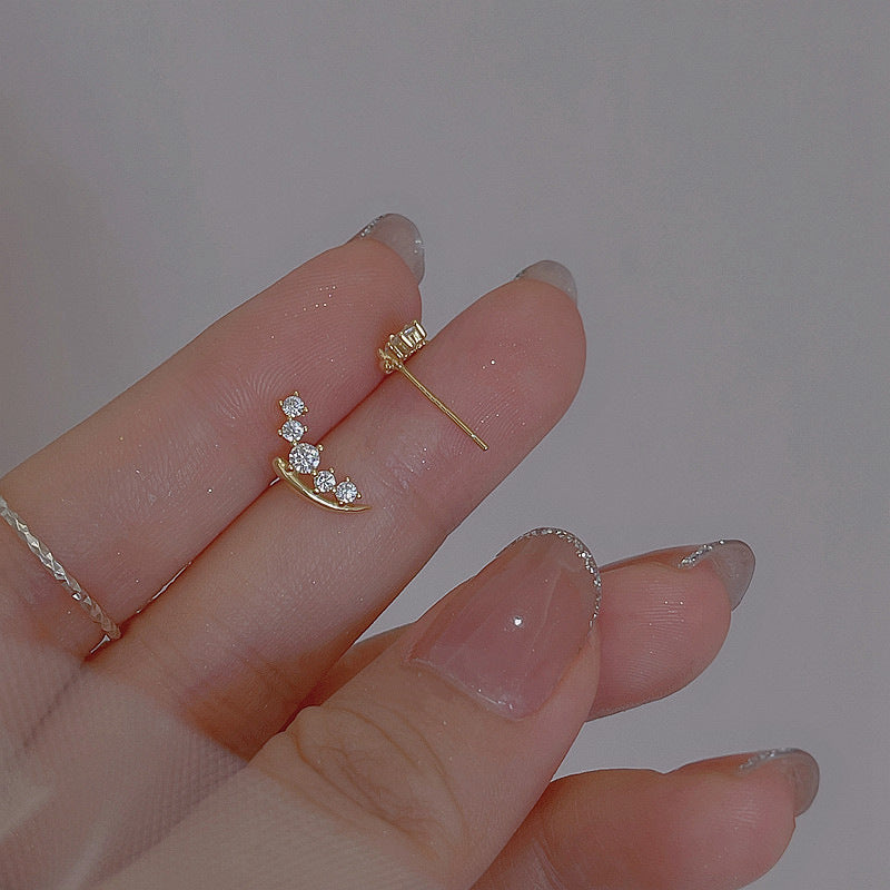 Zircon Star Moon Mini Earrings for Women Cute Korean Planet Asymmetric Ear Studs Piercing Earrings Jewelry Gifts