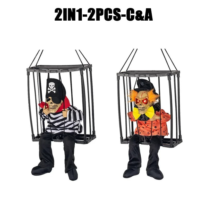 Prisoner Ghost In Cage Scary Skull Prop Electric Skeleton