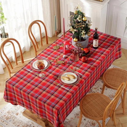 Christmas Themed Checkered Tablecloth, Suitable For Holiday