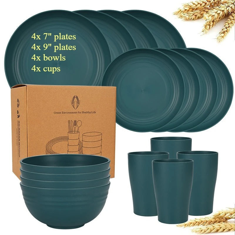 Dinnerware Sets Biodegradable Unbreakable Plates, Bowls, Cups Lightweight for Kitchen