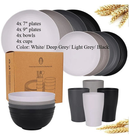 Dinnerware Sets Biodegradable Unbreakable Plates, Bowls, Cups Lightweight for Kitchen