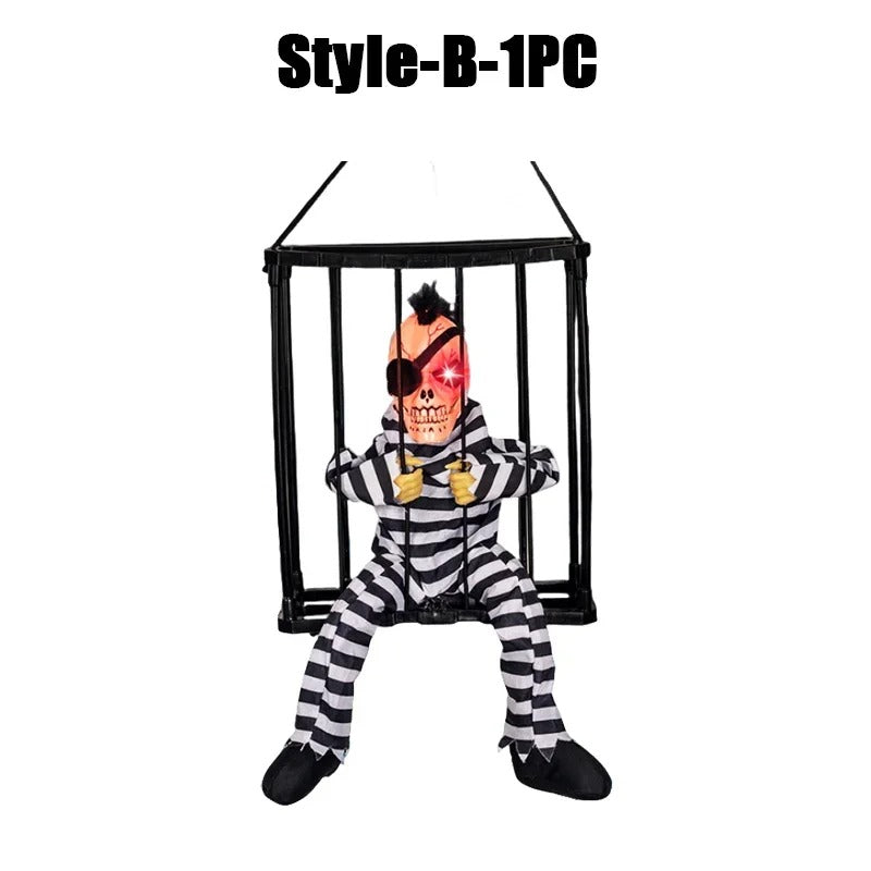 Prisoner Ghost In Cage Scary Skull Prop Electric Skeleton