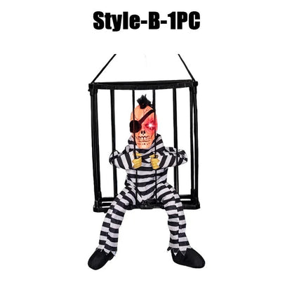 Prisoner Ghost In Cage Scary Skull Prop Electric Skeleton