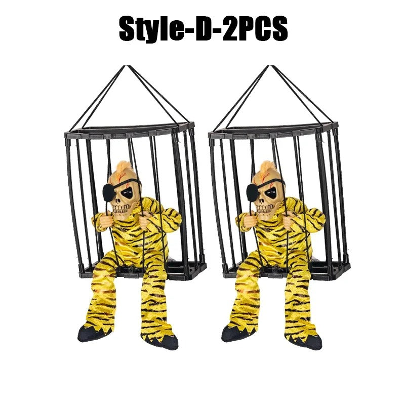 Prisoner Ghost In Cage Scary Skull Prop Electric Skeleton
