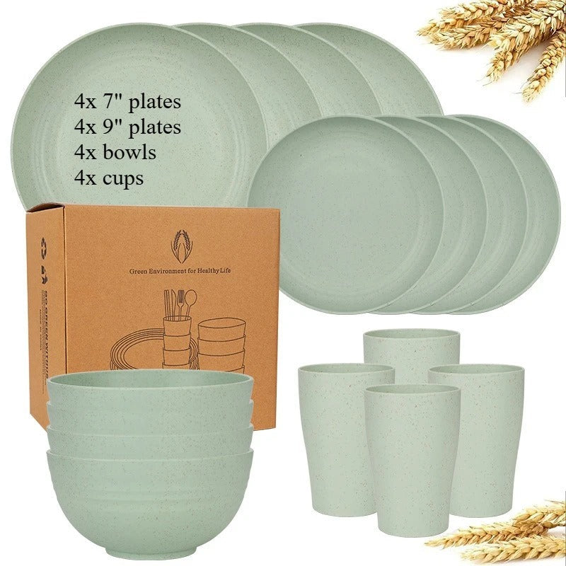 Dinnerware Sets Biodegradable Unbreakable Plates, Bowls, Cups Lightweight for Kitchen