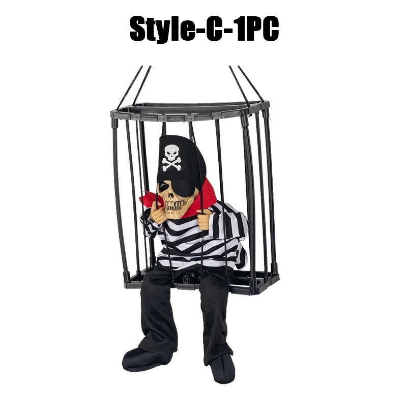 Prisoner Ghost In Cage Scary Skull Prop Electric Skeleton