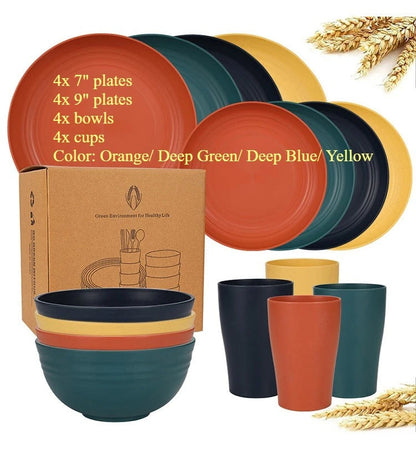 Dinnerware Sets Biodegradable Unbreakable Plates, Bowls, Cups Lightweight for Kitchen