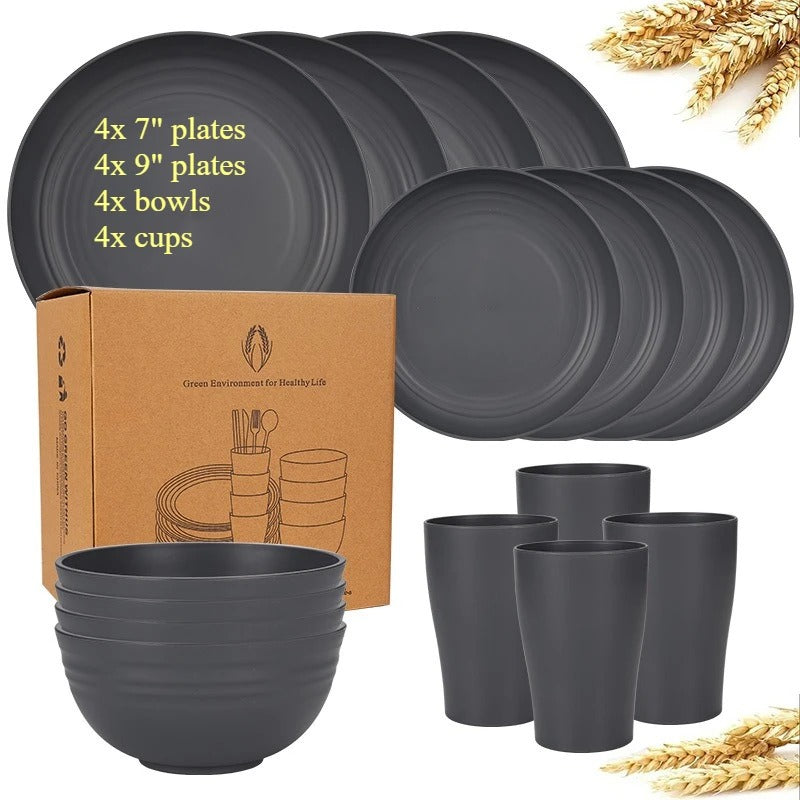 Dinnerware Sets Biodegradable Unbreakable Plates, Bowls, Cups Lightweight for Kitchen