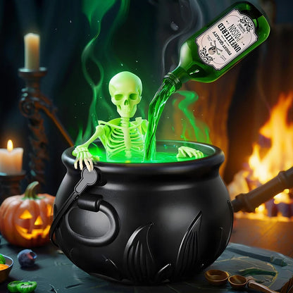 Halloween WitchCauldron with LED Light & Fog Mist Maker Skeleton Decor for Spooky Hocus Pocus Party