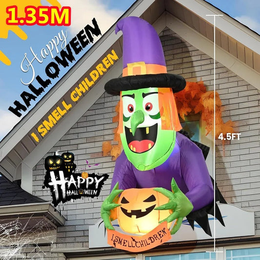 1.35M/4.5FT Halloween Inflatable Wall climbing witch Model Built-in LED Lights