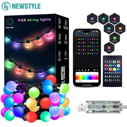 Smart APP RGB String Lights 33Ft 50Bulbs With Remote IP65
