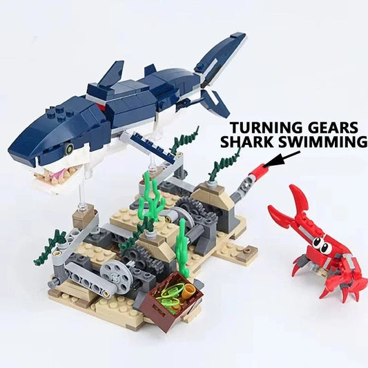 3in1 Creative Series Marine Animal Mechanical swimming shark Building Blocks