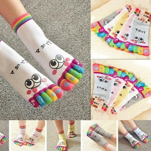 Five-toed Crew Finger Show Funny Short Cartoon  Smiley Socks