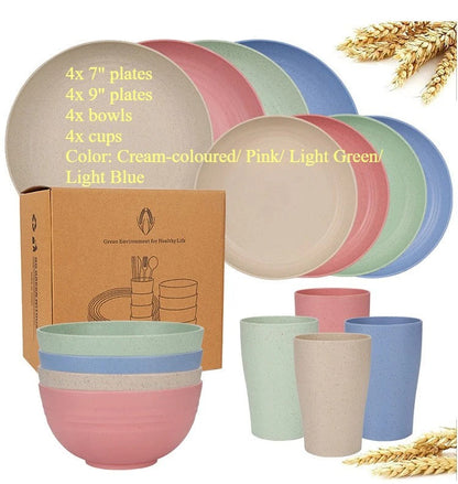 Dinnerware Sets Biodegradable Unbreakable Plates, Bowls, Cups Lightweight for Kitchen