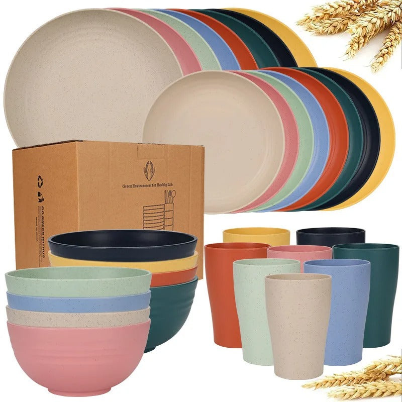 Dinnerware Sets Biodegradable Unbreakable Plates, Bowls, Cups Lightweight for Kitchen