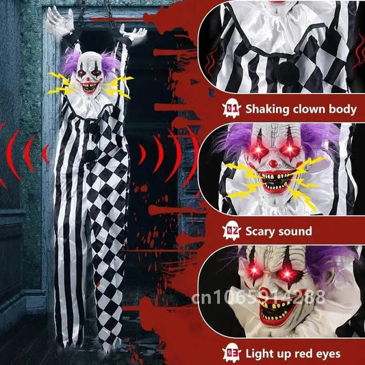 Scary Hanging Clown Animatronics with Glowing Eyes Haunted