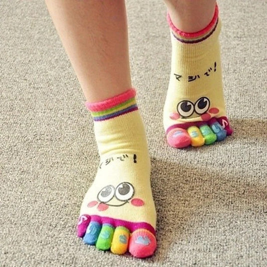 Five-toed Crew Finger Show Funny Short Cartoon  Smiley Socks