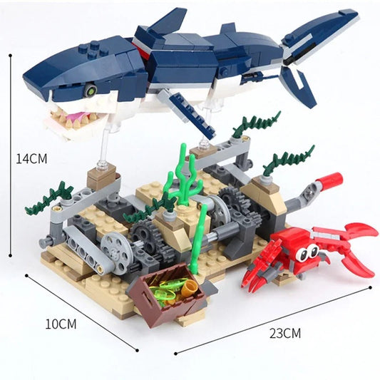 3in1 Creative Series Marine Animal Mechanical swimming shark Building Blocks