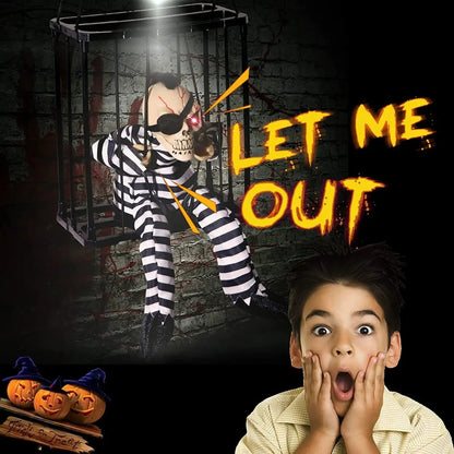 Prisoner Ghost In Cage Scary Skull Prop Electric Skeleton