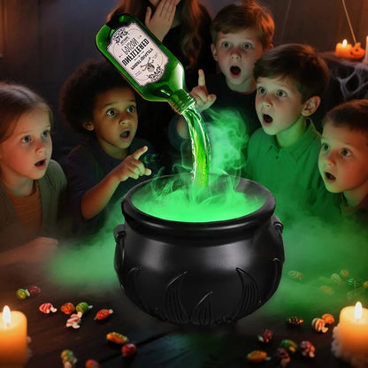 Halloween WitchCauldron with LED Light & Fog Mist Maker Skeleton Decor for Spooky Hocus Pocus Party