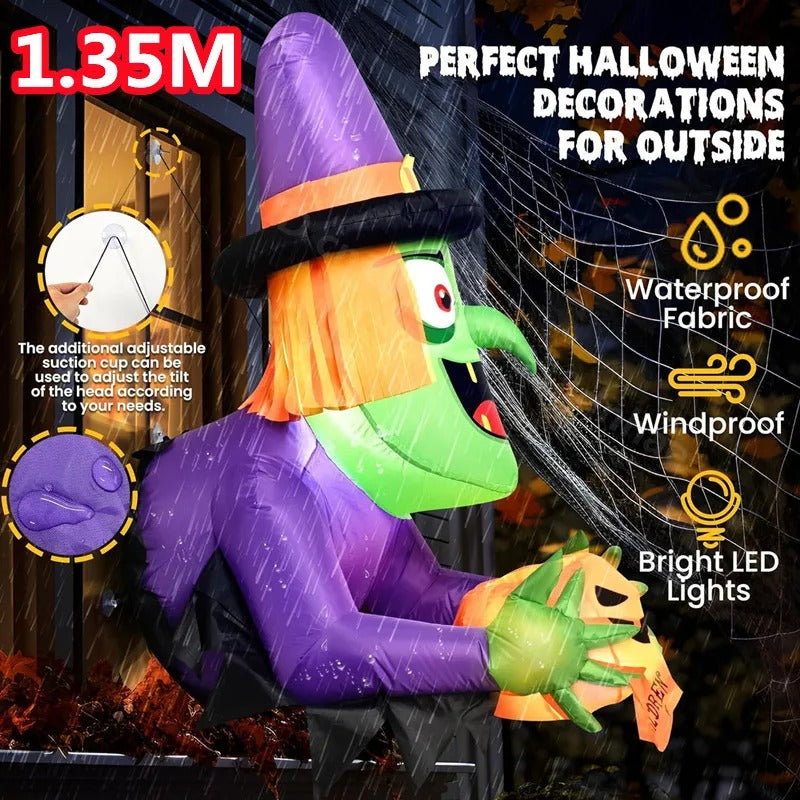 1.35M/4.5FT Halloween Inflatable Wall climbing witch Model Built-in LED Lights