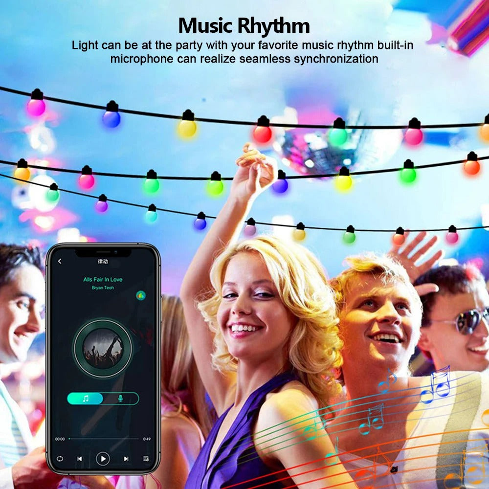 Smart APP RGB String Lights 33Ft 50Bulbs With Remote IP65