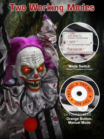 Scary Hanging Clown Animatronics with Glowing Eyes Haunted