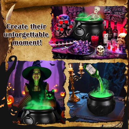 Halloween WitchCauldron with LED Light & Fog Mist Maker Skeleton Decor for Spooky Hocus Pocus Party